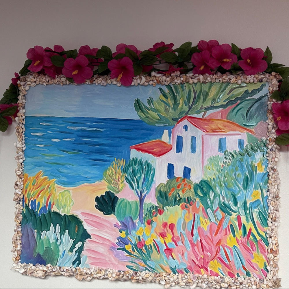 Colorful Abstract Painting/ handpicked Hawaiian seashells
